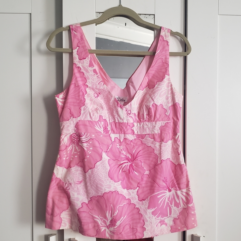Lilly Pulitzer  Womens Size 8 Sleeveless V Neck  Lined Tank Top  Pink Floral